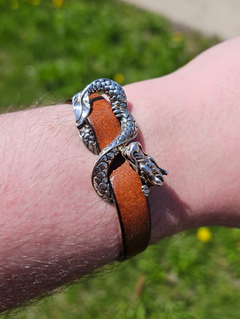 925 Sterling Silver John Hardy Legends Naga Brown Leather Bracelet 6.5 Inches